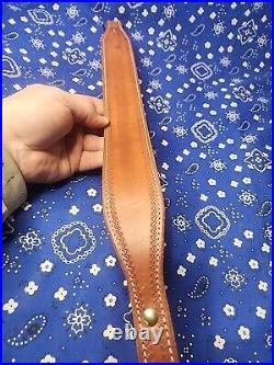 White Stitched Tooled Leather Rifle Sling Suede Backed Sling With Talon Swivels