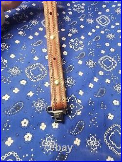 White Stitched Tooled Leather Rifle Sling Suede Backed Sling With Talon Swivels
