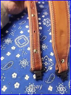 White Stitched Tooled Leather Rifle Sling Suede Backed Sling With Talon Swivels