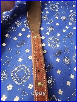 White Stitched Tooled Leather Rifle Sling Suede Backed Sling With Talon Swivels