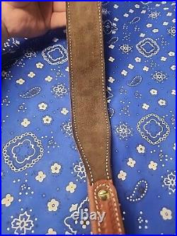 White Stitched Tooled Leather Rifle Sling Suede Backed Sling With Talon Swivels